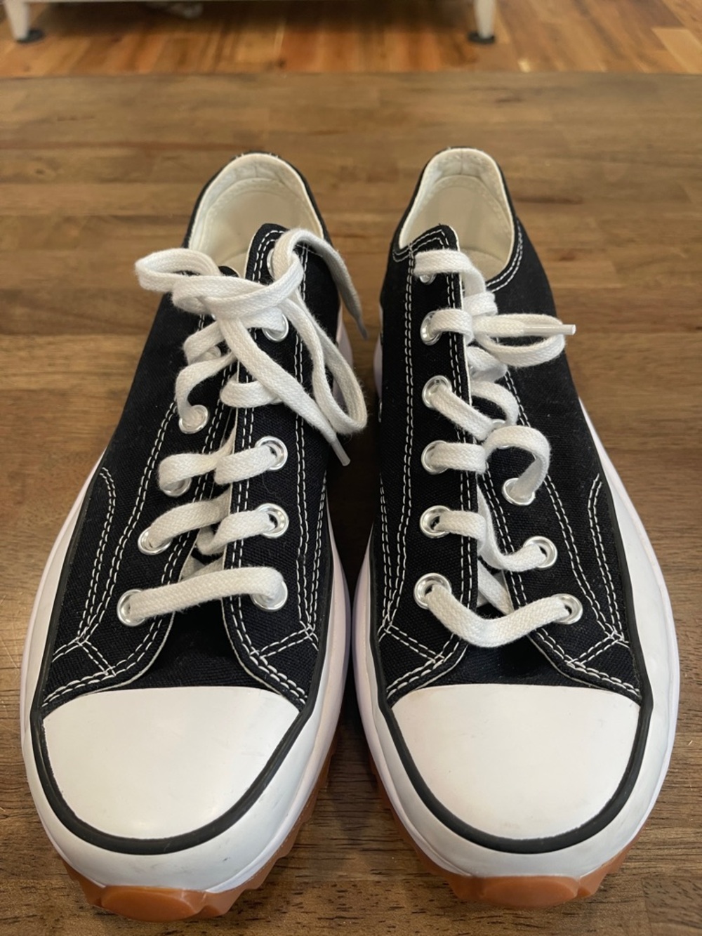 Platform Lug-Sole Low-Top Canvas Sneakers - Black/White - Picture 7 of 9